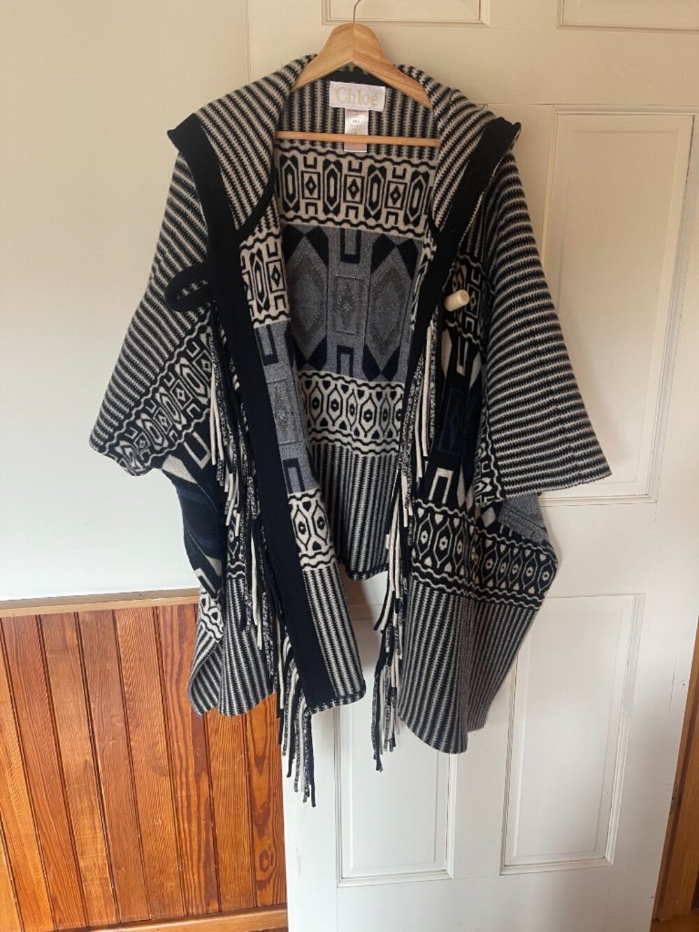 Chloe Intarsia Hooded Cape Poncho, S - Picture 3 of 7